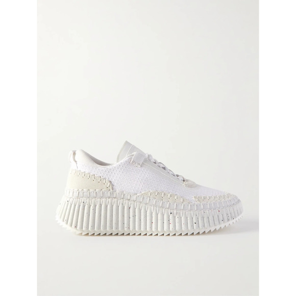Chloe Nama Embroidered Suede/Recycled Mesh Chunky Platform Sneakers White EU 40 - Picture 1 of 8